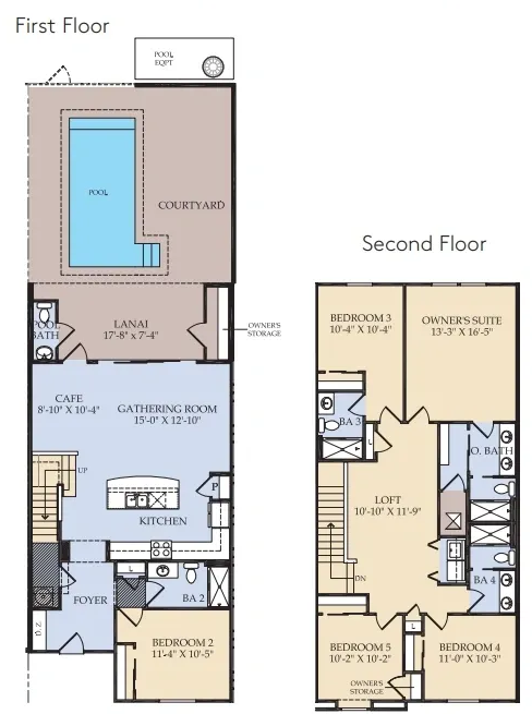 Floor plan da planta Castaway do Windsor Cay Resort com a distribuição dos 5 quartos