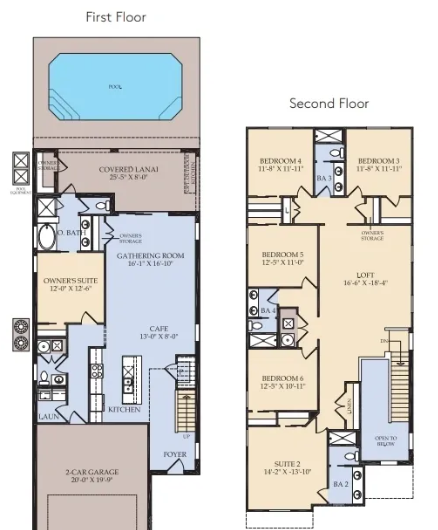 Floor plan da planta Hideaway do Windsor Cay Resort com a distribuição dos 6 quartos